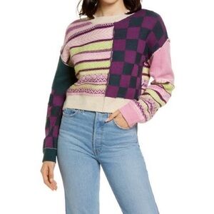 bp. Mixed Patchwork Cropped Sweater Size Medium